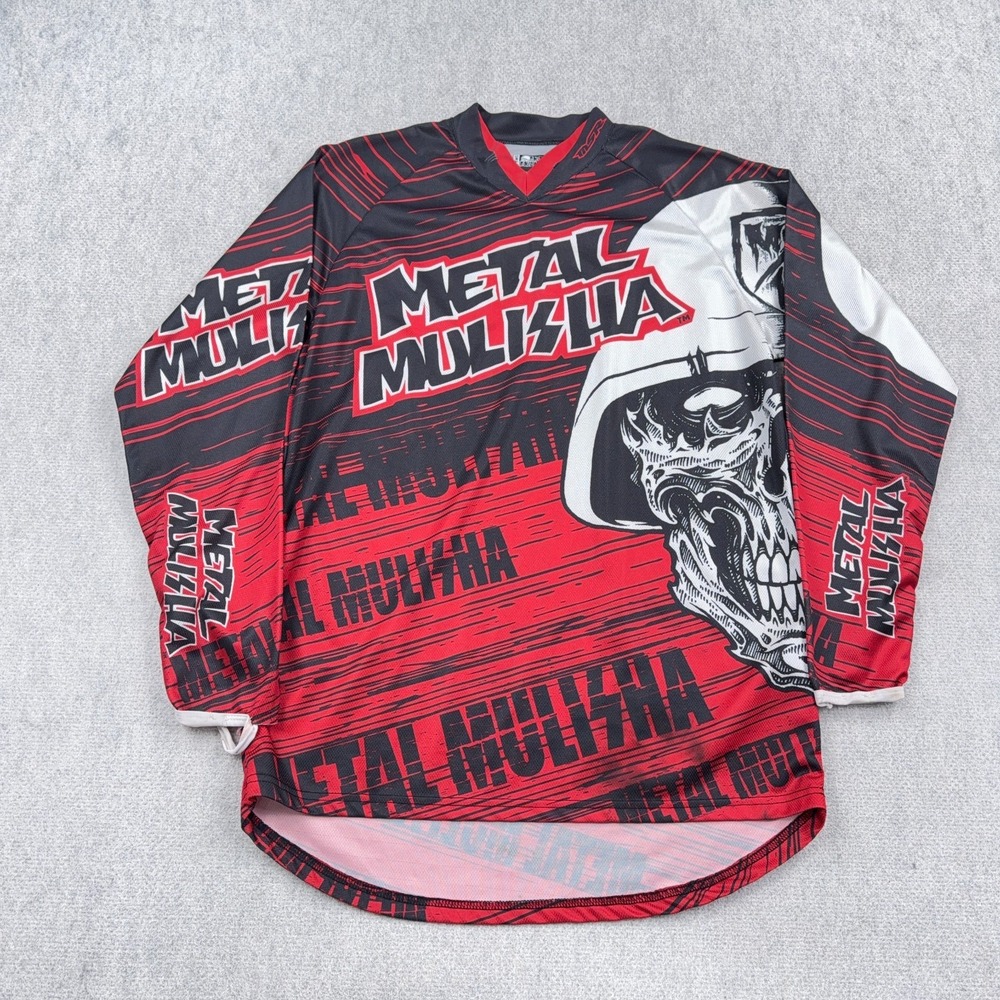 Metal Mulisha Jersey Shirt Men Small Red Long Sleeve Motocross Skull AOP Y2K VTG